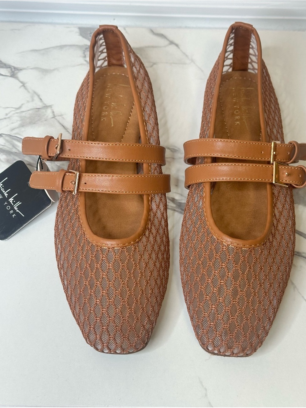 Nicole Miller New York Mesh Mary Jane Flats – Brown – Women’s Size 8.5